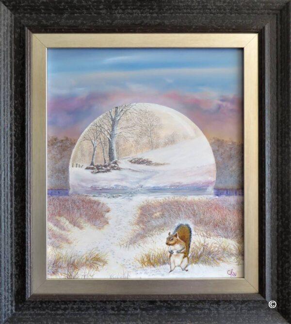 Squirrel and the snow globe painting